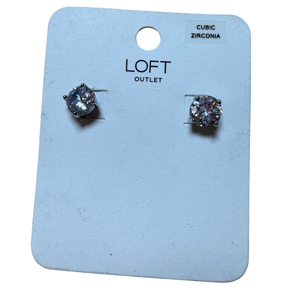 Loft Stud‎ Earrings Silver Tone Cubic Zirconia Round Cut Classic